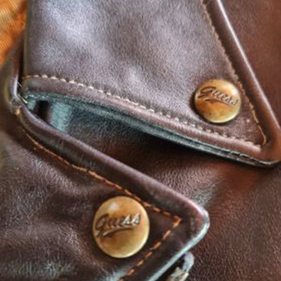 Vintage Guess by Marciano Black Leather Jacket Moto Biker  M - Picture 5 of 8